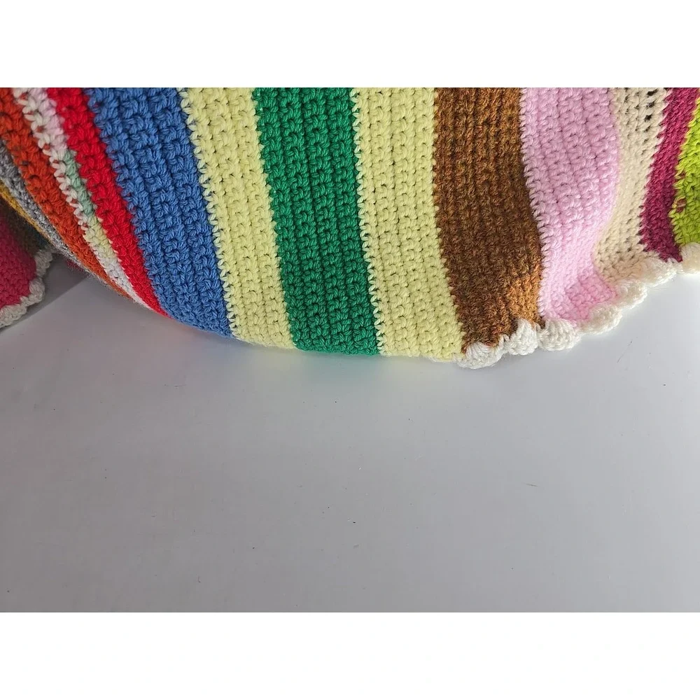 Huge Handmade Crochet Throw Chevron Afghan Cottagecore 80x60‎ Blanket - Colors!